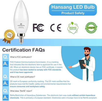 8-Pack E12 Candelabra LED Light Bulbs, 6000K Cool Daylight White, Small Base Type B Light Bulb for Chandelier, 6W Equivalent 60Watt, B11 Light Bulbs for Ceiling Fan, 600 Lumen, Non-dimmable