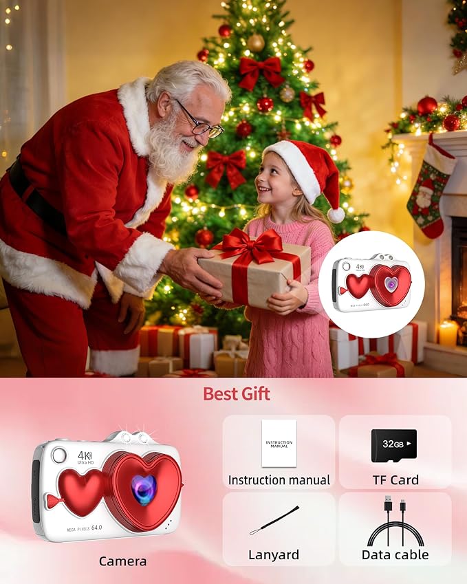Digital Camera,4K 64MP Autofocus Vlogging Camera with Dual Lens,18X Zoom/WiFi/32GB Card/,Point and Shoot Cameras for Boys Girls Gifts (XJ700-White)