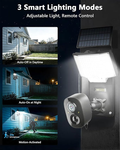 Solar Security Camera with Bracket & Spotlight, Smart Lighting Modes, 4MP Color Night Vision, PIR Detection, 2-Way Audio, 2.4G/5G WiFi, Outdoor Solar Battery Cameras for Home Security, Remote Control