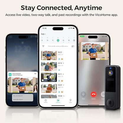 DB4 2K Battery Video Doorbell, Smart Wireless Doorbell Camera with Ring Chime, Live View with Two-Way Talk, AI Detection and Real-Time Notification, Compatible with Alexa and Vicohome