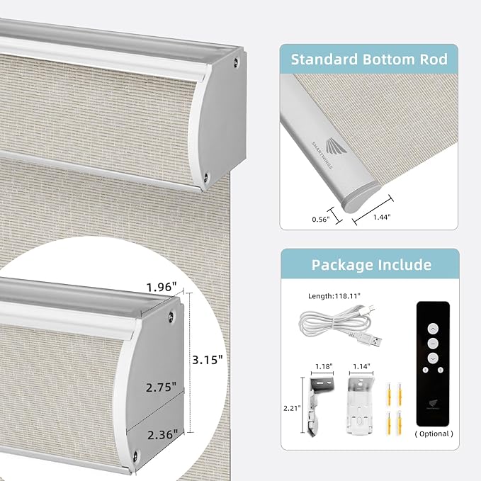 SmartWings Motorized Smart Roller Shades in Light Filtering, Electric Blinds with Remote for Windows Compatible with Alexa/Google Home/Homekit, Customized, Safari Translucent Cream
