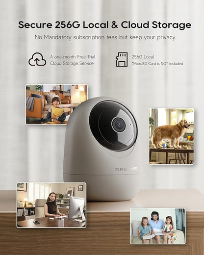 DREAME 2.5K 4MP Pet Dog Camera, Security Cameras Wireless Indoor, Dual-Band 5G/2.4G Wi-Fi, Auto-Tracking, 360° Pan-Tilt, Cloud & Local Storage, Physical Privacy Mode, Work with Alexa & Google, Grey