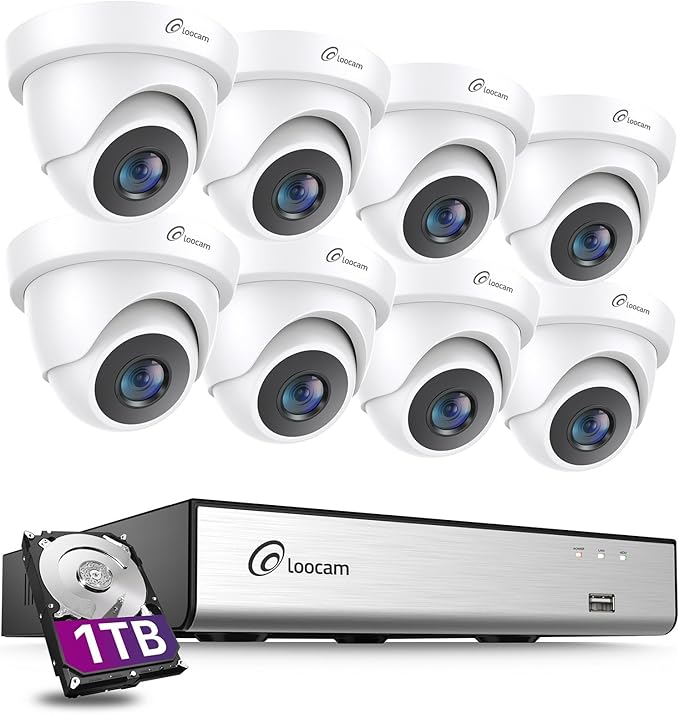 Loocam Security Camera System Outdoor with AI Human/Vehicle Detection, 2MP HD 1920TVL Wired CCTV Surveillance Camera System, H.265+ 8CH DVR & 1TB Hard Drive, Smart Playback, Remote Access, Email Alert