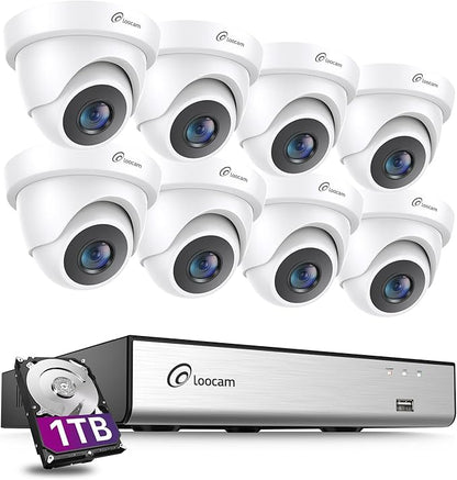 Loocam Security Camera System Outdoor with AI Human/Vehicle Detection, 2MP HD 1920TVL Wired CCTV Surveillance Camera System, H.265+ 8CH DVR & 1TB Hard Drive, Smart Playback, Remote Access, Email Alert