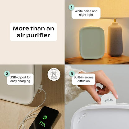 Canopy Bedside Air Purifier | Up To 99.97%* HEPA-13 Filtration | Remove Dust, Pollen & Pet Dander | Night Light & White Noise | Air Quality Sensor | Quiet Fan for Sleep | Filter & Adapter Included