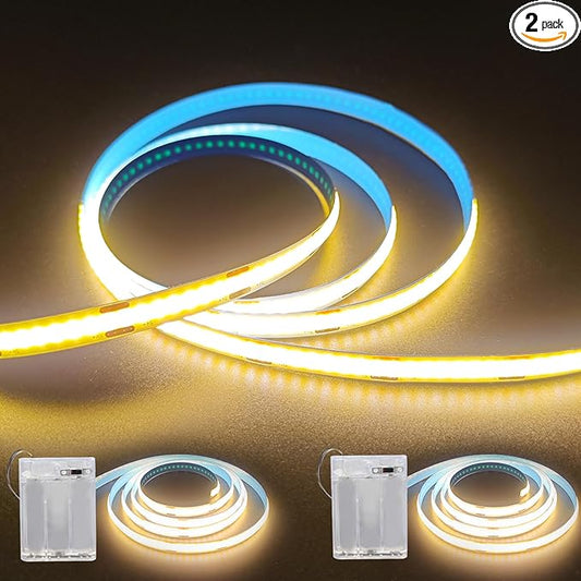 ZSLAIFU 2Pack Battery Powered LED Strip Lights, 3.28FT COB LED Light Strip, Warm LED Strip Light for Under Cabinet, Closet, Shelves, Bedroom, DIY Lighting Battery LED Strip Lights