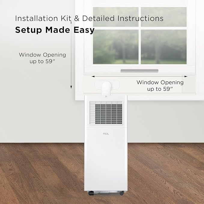 TCL H6P44W 6,000 BTU Smart Portable Air Conditioner, Fan & Dehumidifier, 250 Sq. Ft, Ultra-Compact Design, Remote Control, Compatible with Alexa/Google Assistant, Install Kit Included, White