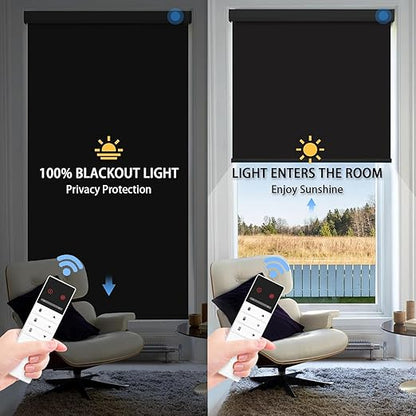 Motorized Blinds with Remote, Blackout Smart Blinds for Windows Motorized Roller Shades, Automatic Window Shades Work with Alexa/Google/Apple Home for Bedroom Living Room, (Custom Size,Black)