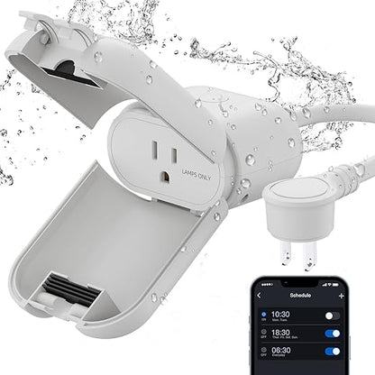 ELEGRP PQR11 Outdoor Smart Dimmer Plug Waterproof IP66, Smart WiFi Plug Compatible with Alexa & Google Assistant, Outdoor Dimmer for String Lights, No Hub Required, UL Certified, 1 Pack, Grey