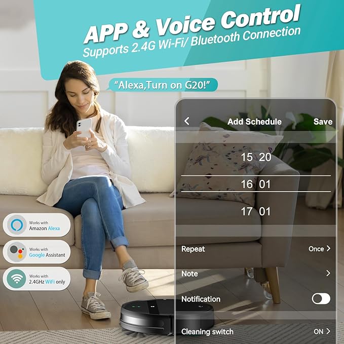 Kilgone Robot Vacuum for Pet Hair, 2-in-1 Vacuum & Mop Combo with Tangle-Free Suction & Smart 3D Avoidance, App/Wi-Fi/Alexa, Ultra-Slim & Quiet, Self-Charging for Hard Floors and Low-Pile Carpet