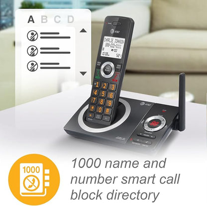 AT&T CL82219 DECT 6.0 2-Handset Cordless Phone for Home, Black | Answering Machine, Call Blocking, Caller ID Announcer, Intercom, Long Range