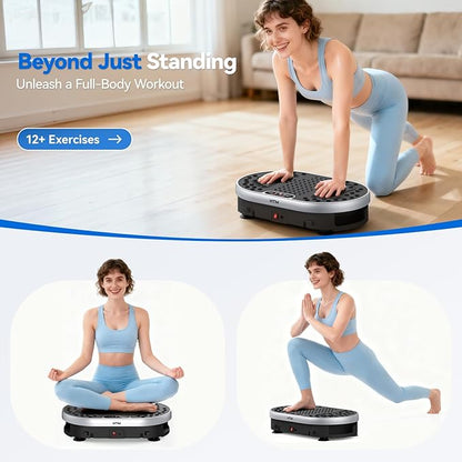 HTM Vibration Plate Exercise Machine, 9 Modes & 120 Speeds, Body Shake Plate with Resistance Bands Slot & Remote Control, 300 Lbs Capacity Shake Board for Weight Loss Fat Burner Home Fitness Workout