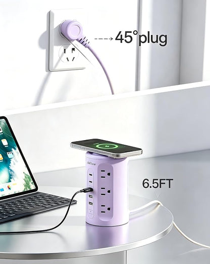 Power Strip Tower with USB Ports, 6.5 FT Extension Cord with Multiple Outlets (12AC+3A+2C) for Home Office Desk College Dorm Room Supplies