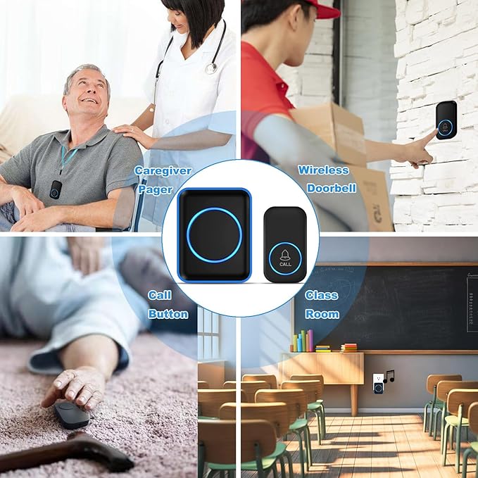 Caregiver Pager, FullHouse Wireless Call Button 1000+ Feet, SOS Alert Nurse Calling Elderly Fall Help System for Patient/Disabled Monitoring at Home, IP55 Waterproof