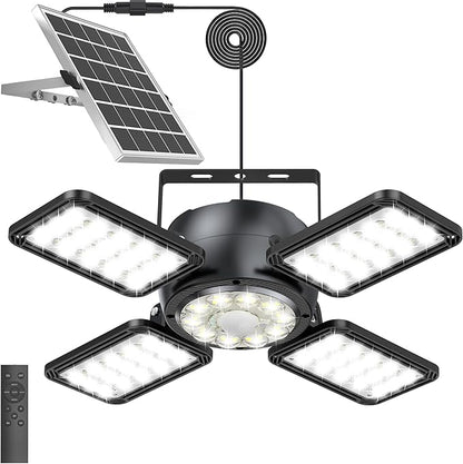 INXPHY Solar Shed Light 1200LM Ultra Bright, 174LEDs Motion Sensor Pendant Light with Remote & Timer, 6500K Daylight, IP65 Waterproof, 120° Adjustable 4+1 Solar Powered Light for Garage Camping Plants