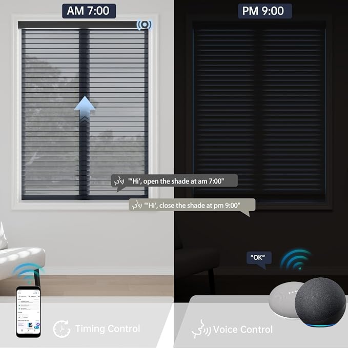 Motorized Sheer Shades with Remote, Automatic Dual-Layered Shades for Windows, Smart Light Filtering Blinds Compatible with Alexa, Custom Size (Room Darkening Black)