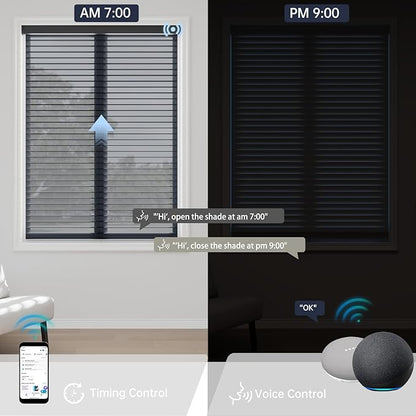 Motorized Sheer Shades with Remote, Automatic Dual-Layered Shades for Windows, Smart Light Filtering Blinds Compatible with Alexa, Custom Size (Room Darkening Black)