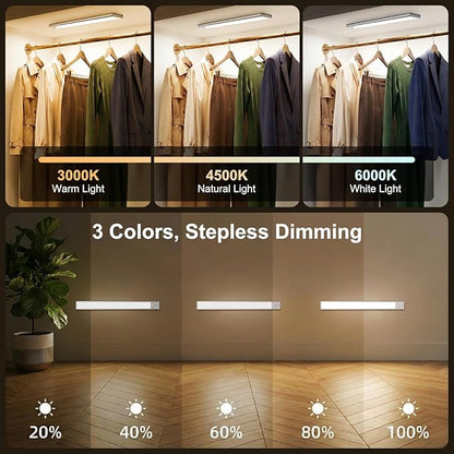 BLS 14.8inch Under Cabinet Lighting, LED Closet Lights, Motion Sensor Light Indoor, Battery Operated USB C Rechargeable, Dimmable Magnetic Night Light for Kitchen, 4 Sensor Mode, 3 Color (2 Pack)