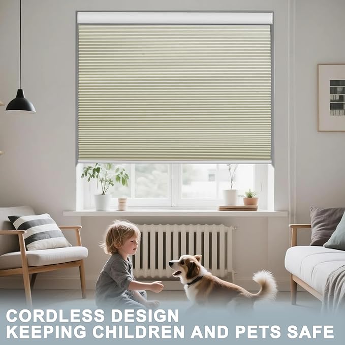 BERISSA Motorized Cellular Shades, Blackout Smart Honeycomb Blinds with Remote Control & Hub, Custom Room Darkening Automatic Cellular Window Blinds for Home Office, Living Room, Door,Beige