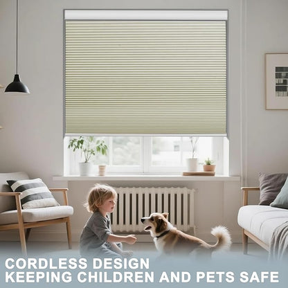 BERISSA Motorized Cellular Shades, Blackout Smart Honeycomb Blinds with Remote Control & Hub, Custom Room Darkening Automatic Cellular Window Blinds for Home Office, Living Room, Door,Beige