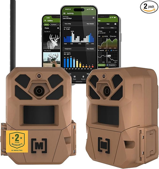 Moultrie Edge 3 Cellular Trail Camera - 2 Pack - 40MP HD Photo Capture - 1080p Low-Glow Flash - GPS - Multi-Carrier Auto-Connect - Built-in Memory - 0.5s Trigger Speed - AI Buck Detection