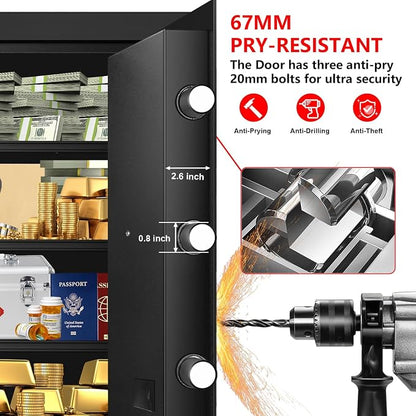 5.2 Cuft Large Safes for Home Use Water and Fireproof, Digital Security Fire Safe Box with Programmable Keypad, Key Lock & Removable Shelves, Anti-Theft Document Safe for Money, Medicine and Valuables
