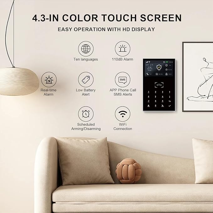 Home Alarm System Wireless,Instant App Alerts & Tuya APP Control Home Alarm System,NO Monthly Fees WiFi/4G Alarm System Compatible with Alexa/Google 120dB for Apartment,Kids Safety