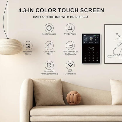 Home Security System with Instant Tuya App Alerts & WiFi+GSM/4G,Easy to Install WiFi/4G Alarm System with Instant Tuya App Alerts,Door and Window Alarms for Home,Compatible with Alexa,SOS Button