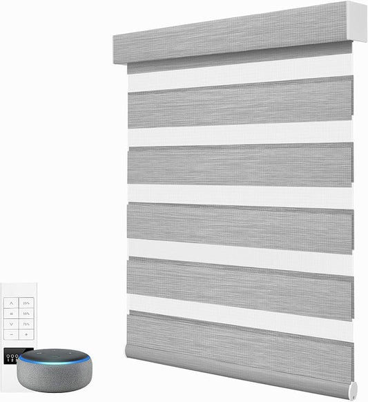 ACMEART Motorized Zebra Blinds,Smart APP & Remote Control Light Filtering Zebra Shades,Compatible with Alexa,Custom Size Electric Window Blinds for Home Office (Light Grey)