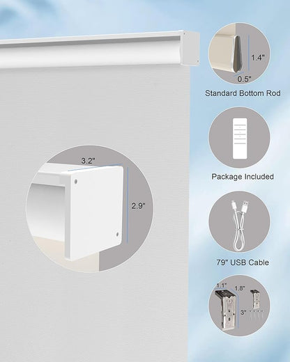 Motorized Blinds with Remote Control, Smart Blackout Automatic Blinds Work with Homekit Alexa Google Home, Rechargeable Electric Window Roller Shades with Valance, Customized Size (Vinyl Grey)