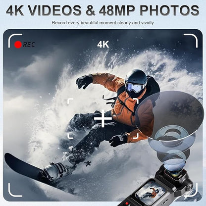 4K Vlogging Camera Mini Action Camera 180° Rotating Pocket Body Cam with Audio & Video Handheld Pov Cameras with Stabilization, Touch Screen, 64GB Card Small Vlog Camcorder for Sport, Travel, Daily