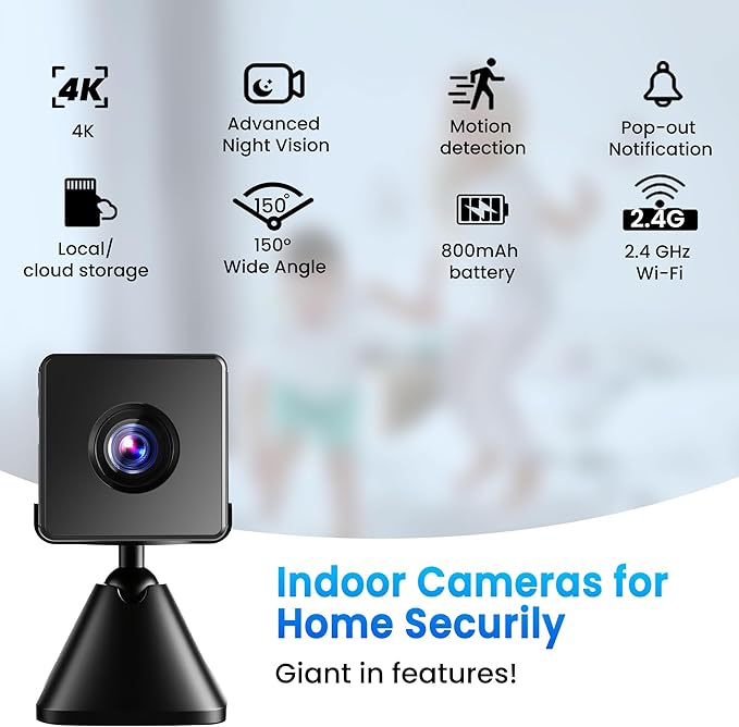 vebiliki Indoor Camera with 32GB TF Card, 4K WiFi Camera with Live View, Nanny Cam with Motion Alerts, Cloud & Local Storage, Auto Night Vision Indoor Security Camera for Baby, Pet & Elder Care