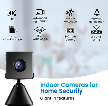 vebiliki Indoor Camera with 32GB TF Card, 4K WiFi Camera with Live View, Nanny Cam with Motion Alerts, Cloud & Local Storage, Auto Night Vision Indoor Security Camera for Baby, Pet & Elder Care