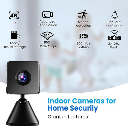 vebiliki Indoor Camera with 32GB TF Card, 4K WiFi Camera with Live View, Nanny Cam with Motion Alerts, Cloud & Local Storage, Auto Night Vision Indoor Security Camera for Baby, Pet & Elder Care
