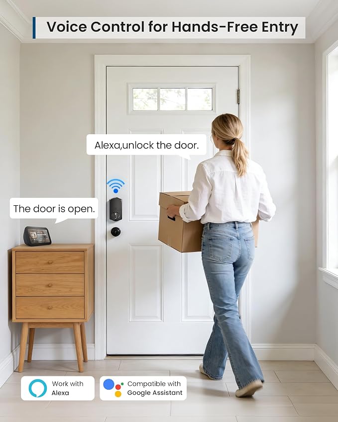 TEEHO TE011W WiFi Keypad Deadbolt, Smart Locks for Front Door, Matte Black