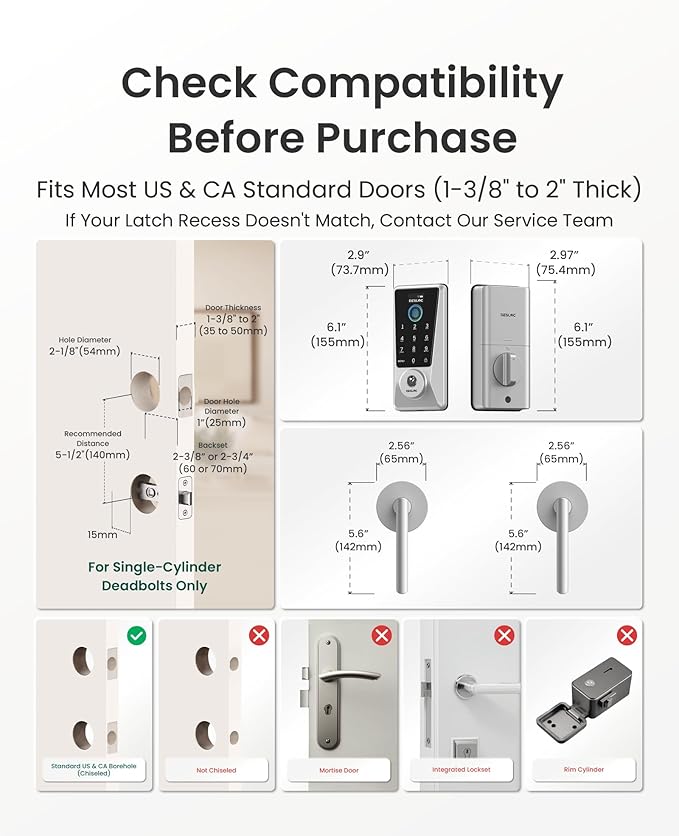 DESLOC D110 Plus Built-in Wi-Fi Smart Lock with 2 Lever Handles, Fingerprint Keyless Entry Door Lock Set, Touchscreen Keypad Deadbolt with Backlit, Remote Control, BHMA 3, IP54 Waterproof, Auto Lock