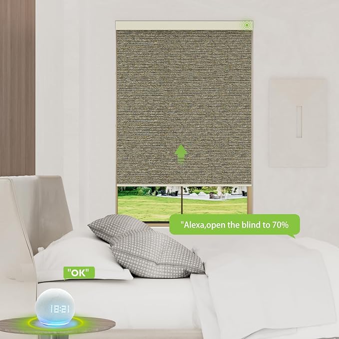 Motorized Blinds with Remote，100% Blackout Smart Blinds Motorized Roller Shades Compatible with Alexa Automatic Blinds for Windows Electric Window Blinds Customized Size Coffee