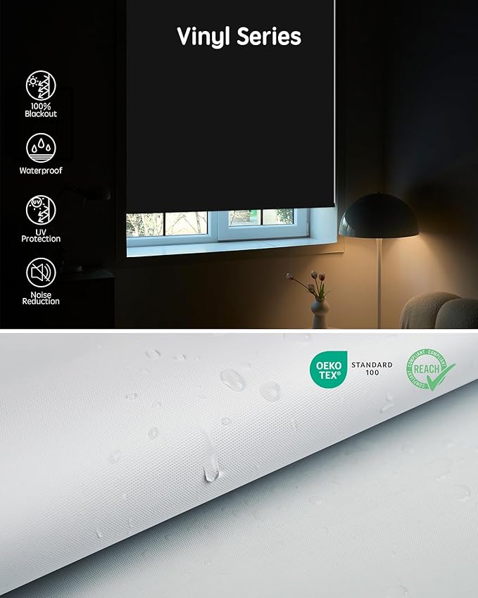 Yoolax Motorized Blinds with Remote, 100% Blackout Smart Blinds, Waterproof Motorized Shades Work with Alexa, Google, Apple Homekit, Custom Electric Shades Voice Control (Vinyl White)