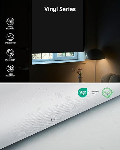 Yoolax Motorized Blinds with Remote, 100% Blackout Smart Blinds, Waterproof Motorized Shades Work with Alexa, Google, Apple Homekit, Custom Electric Shades Voice Control (Vinyl White)
