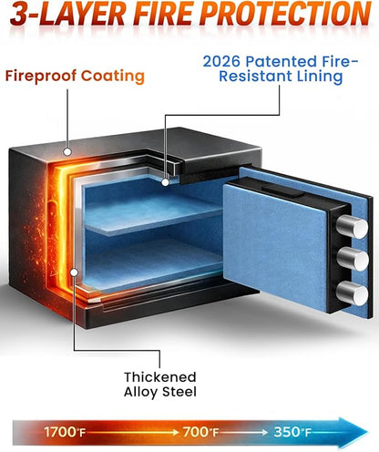 [𝟐𝟎𝟐𝟔 𝟑𝟓-𝐌𝐢𝐧 𝟏𝟕𝟎𝟎°𝐅] Fireproof Safe for Home, Money Safe for Cash, 𝟐𝟐𝐋𝐛𝐬 Heavy Duty Fire Proof safes for Home Use, Wall Mounted Jewelry Safes with Sensor LED Light and Alarm System