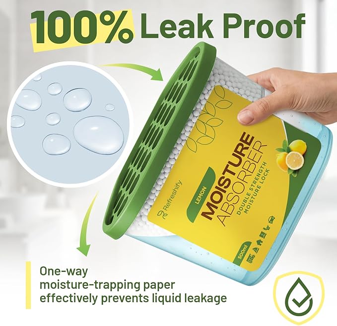 Premium Moisture Absorbers and Dehumidifier Tubs – High-Efficiency Closet Dehumidifier and Dehumidifier for Car, Odor Control Lemon Scent, 12 Pack, 7.5 Oz