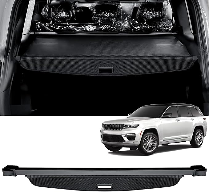 AUXKO Retractable Cargo Cover for Jeep Grand Cherokee(2 Row; WL) 4XE 2026-2022, Trunk Cover Security Cover for 2025 Grand Cherokee Shielding Shade Anti-Peeping Luggage Privacy Screen, Carbon Fiber
