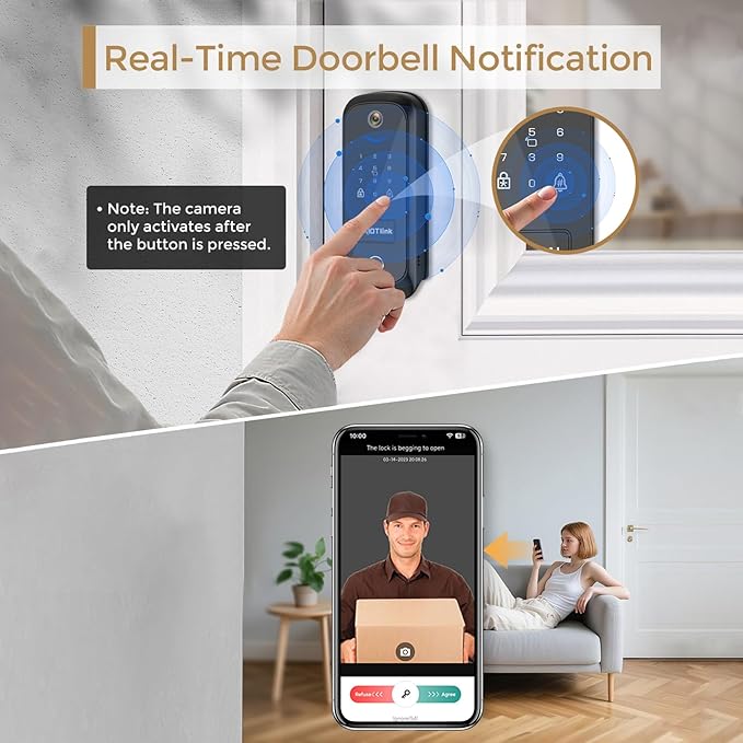 JAIOTlink 5 in 1 Smart Lock for Front Door, Keyless Entry Deadbolt with Camera & Doorbell, WiFi Secure Electronic Lock for Home, Fingerprint, Keypad, Voice Changer, Compatible with Alexa, Black
