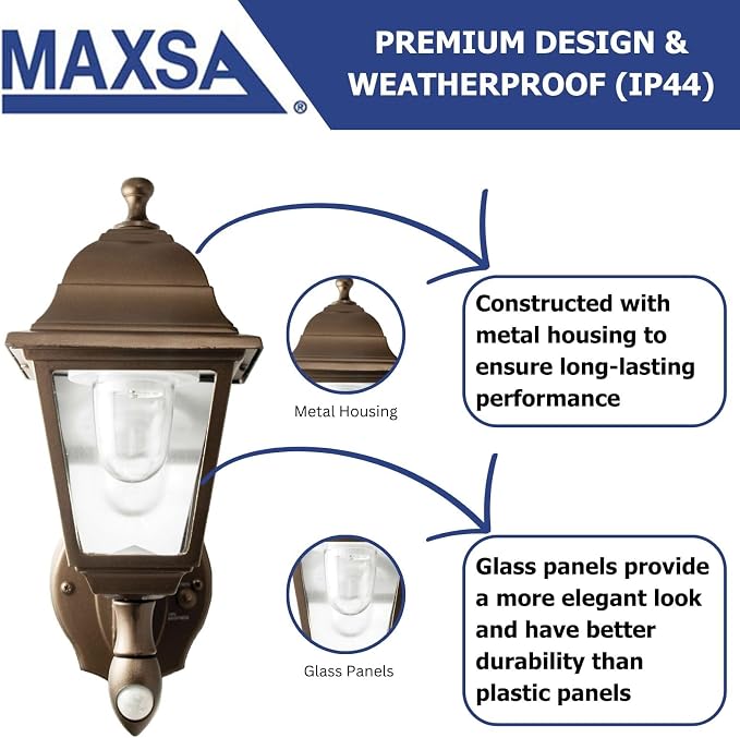 MAXSA 46219 Battery-Run Motion-Activate Outdoor Metal Wall Sconce Bronze