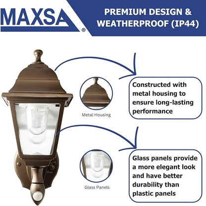 MAXSA 46219 Battery-Run Motion-Activate Outdoor Metal Wall Sconce Bronze