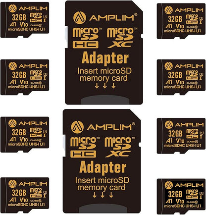 Amplim 32GB Micro SD Card, 8 Pack MicroSD Memory Plus Adapter, MicroSDHC Class 10 UHS-I U1 V10 TF Extreme High Speed Switch, Raspberry Pi, Phone Galaxy, Camera Cam, Tablet, PC