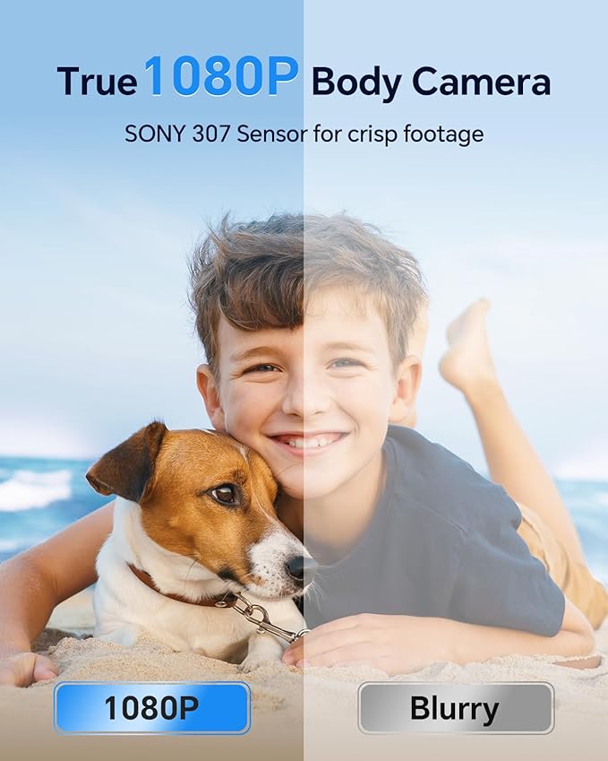 BOBLOV W1 64GB HD 1080P Body Worn Camera, Wearable Body Cam with 2 Clips, Loop Recording Body Camera Support Time Stamp, Back Clip for Traveling, Driver, Delivery Man, Lecture Recording