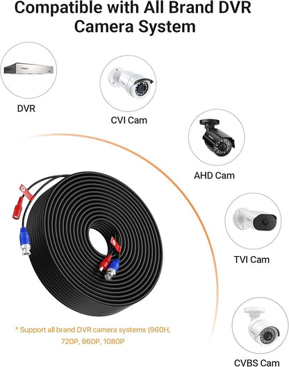 Anlapus 4 Pack 100ft/30m All-in-One Video Power Cable, BNC Extension Surveillance Camera Cables for CCTV Security Camera DVR System, with BNC/RCA Connectors & 100pcs Cable Clips