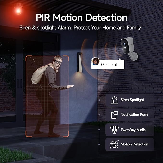 fanxiang 2K Magnetic Security Camera Outdoor Wireless Rechargeable Battery Camera WiFi, 300° Pan Rotating, AI Motion Detection, PIR, Spotlight, Siren, Two-Way Talk, IP65, SD/Cloud Storage