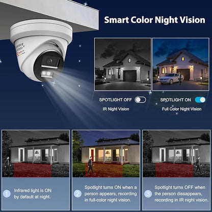 《Strobe Sound Light Alarm & 2-Way Audio》Anpviz 16CH 4K PoE Security Camera System, 16X 8MP Wired IP Turret Cameras Outdoor Metal, 12MP NVR with 4TB HDD, True Plug & Play for Business Home(H Series)